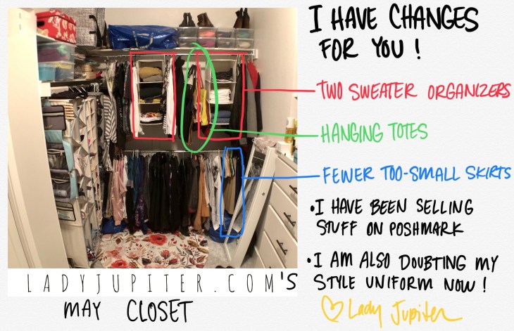 Closet progress has been made! Sweater hangers work for me, and not just for sweaters. #progressphotos #mycloset