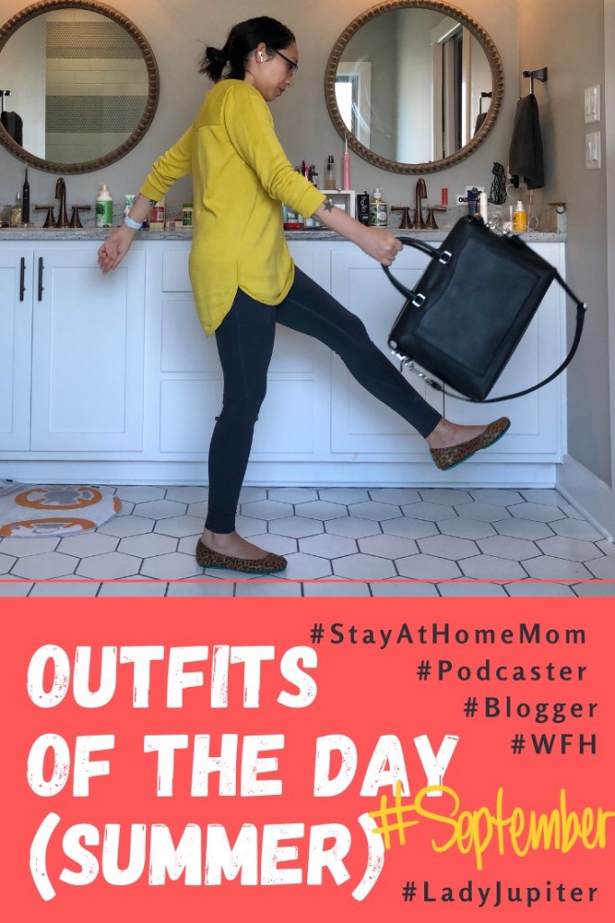 Outfits of the day, September! Come see my accessories and practical pants. #momoutfits #SAHM #podcaster #blogger #September #LadyJupiter