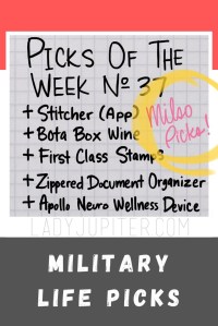 Picks № 37 are milso picks; those little things that my life happier and easier when my spouse is TDY, deployed, or just working late all week. Being able to purchase a little sanity is well worth it in my book, so come on in and see this week's picks! #picksoftheweek #milso #milspouse #pilotwife #TDYs #DeploymentHelp #self-care