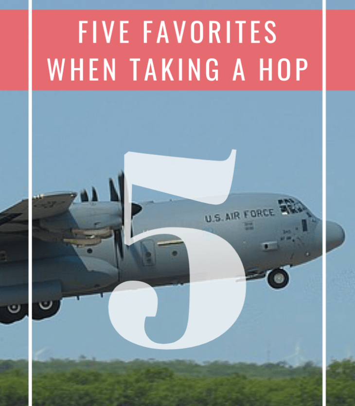 This post is all about my favorite things to take on the plane when I hop on a military aircraft. You'll never understand the luxury of commercial until you've hopped! #FiveFaves #milspouse #milblogger #hop #PAX