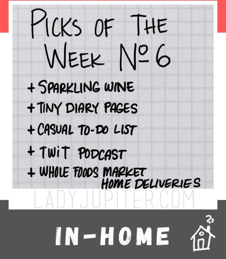 Picks of the Week, №6! This week's MVPs include bubbles for no reason, my tiny diary and casual to-do list, plus a favorite podcast and a shout out to home grocery deliveries. #picksoftheweek #ladyjupiter