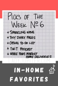 Picks of the Week, №6! This week's MVPs include bubbles for no reason, my tiny diary and casual to-do list, plus a favorite podcast and a shout out to home grocery deliveries. #picksoftheweek #ladyjupiter