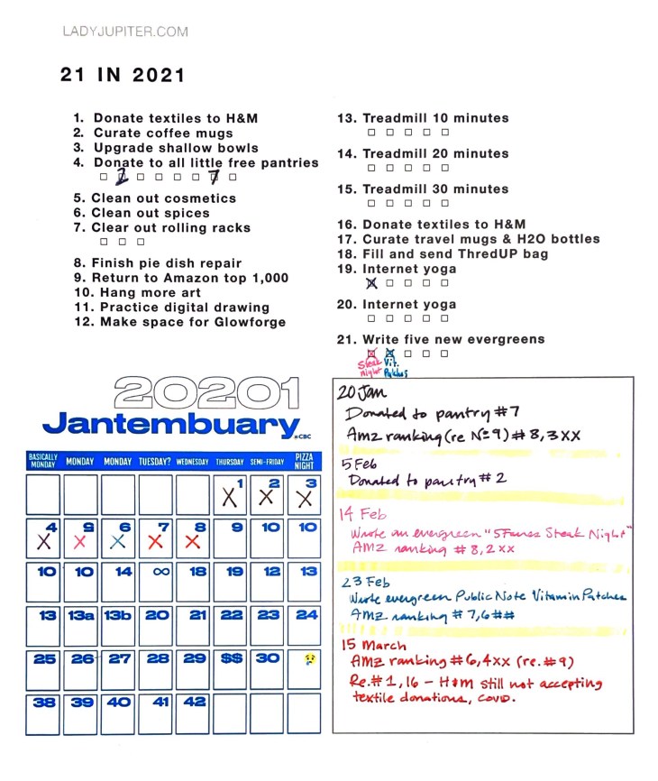 21 in 2021 - a year's worth of little goals. Written and completed in real time. Tiny progress is happening 🦅! #21in21 #21in2021 #NewYearOldMe #LadyJupiter