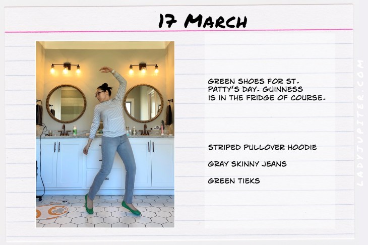 Winter Outfits of the Day. #OOTD #March #MomOutfits #LadyJupiter #Tieks #StPatricksDay