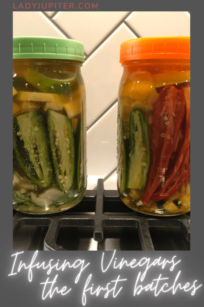 This post is all about the first vinegar batches I made after learning about fire ciders and a healthy tonic. It's a flavorful adventure that reminds my tastebuds that they are alive! #fireciders #infusedvinegar #healthytonic #yum