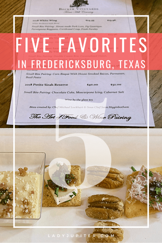 I'm gushing about my favorites in Fredericksburg, Texas today! Fredericksburg is a great weekend trip, and I cannot recommend it enough - well, that it if you also seek fine food and drink! Thrillseekers may be dissapointed. Thirsty wine-drinkers will not. #FiveFaves #5Faves #LadyJupiter #Fredericksburg #FredericksburgTexas #roadtrip #FBurg #GermanTown #TexasWine