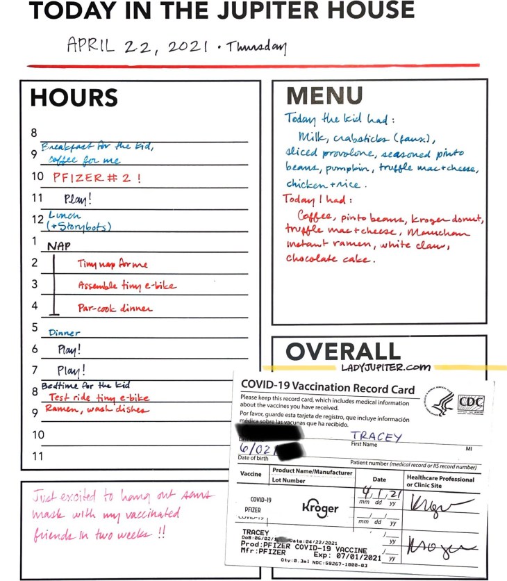 April 22, the day I got my second COVID-19 jab and had a good easy day. Excited to write later about the tiny e-bike. #LadyJupiter #today #April22 #SecondPfizer