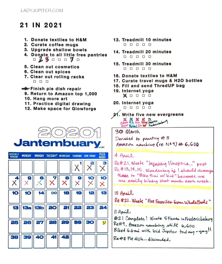 21 in 2021 - two complete! Only 19 to go. Written and completed in real time. Tiny progress is happening 🦅! #21in21 #21in2021 #LadyJupiter #updates