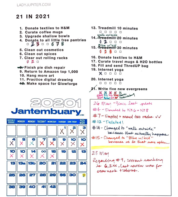 21 in 2021 - three complete...because I deleted another task (but for good reason). Written and completed in real time. Tiny progress is happening! #21in21 #21in2021 #LadyJupiter #updates