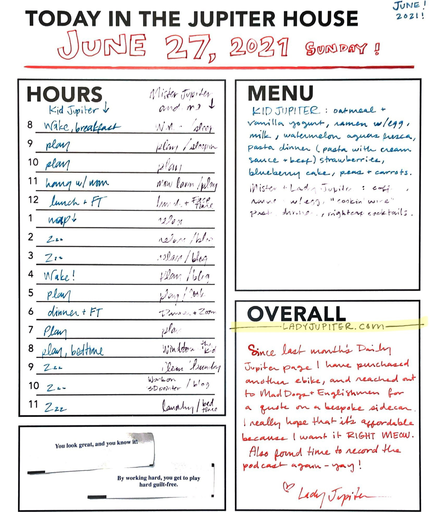 27 June - Quiet day at home. Dreaming about a charming sidecar all week - hope this dream comes true. #LadyJupiter #DailyJupiter
