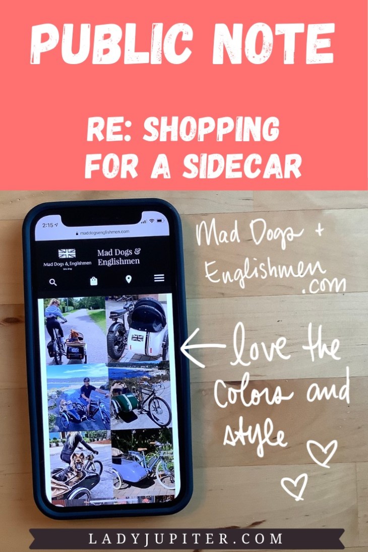 Public Note; re: shopping for a sidecar. Mad Dogs & Englishmen
