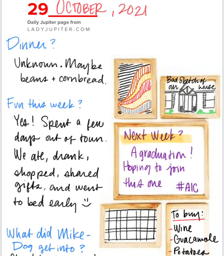 29 October. Just some notes while I waited in a parking lot. #DailyJupiter #notes #Friday