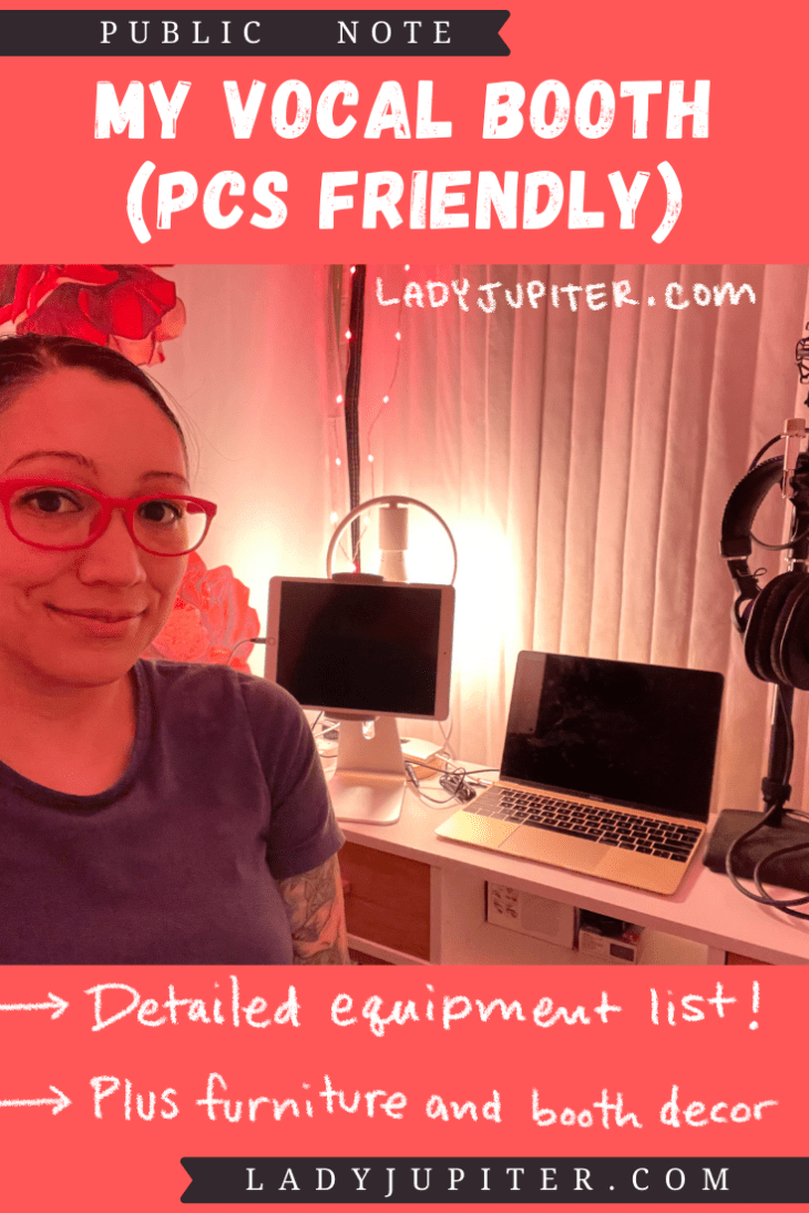 Public Note; My Vocal Booth. I've laid out my full equipment list and shared what works for me. Drop a comment if I missed something, this post is for other (and aspiring) nomads who like sharing their voice. #LadyJupiter #LadyJupiterPodcast #VocalBooth #PCSfriendly #MilSpouse #podcaster #PCSready #EquipmentList