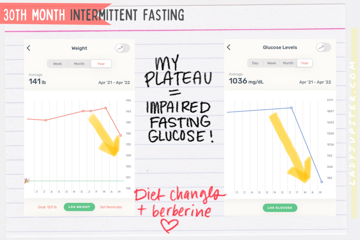 Intermittent fasting check in at month 30! I finally broke a plateau and am losing fat again. New photos and more data for you visual learners. #LadyJupiter #intermittentfasting #IF #turtle #impairedfastingglucose #berberine #progress