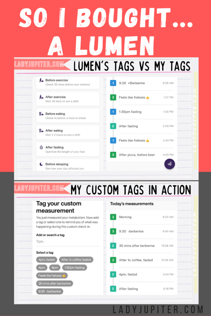 So I bought...a Lumen! It's a breathalyzer that measures CO2 and tells me if I'm burning fats or carbs. My tags fit my life better than the preset tags all about food and exercise. #LadyJupiter #Lumen #biohacking #BetterStrongerFaster #unsponsored #productreview