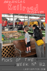 Picks of the week number 32 - The Arkansas Railroad museum is an hour away from Little Rock AFB and it's a must-see if you're stationed in Arkansas with a train-obsessed toddler. Free admission is one of many perks. #LadyJupiter #RailroadMuseums #LittleRockAFB #toddlerdaytrip #PineBluffAR