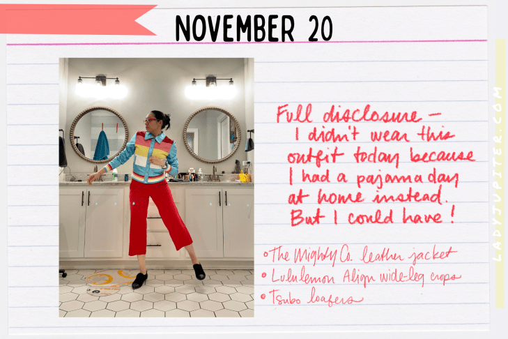 Outfits of the Day, Q4! The public closet of a hobby podcaster. #LadyJupiter #OOTD #DailyOutfits #November #Q4 #WomenWithADHD #Late30s