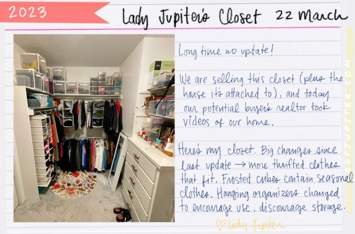 March closet update! It’s extra tidy because we just had a virtual house showing…but we still live here. A lot of clothes have been consigned, more have been donated. Also I’m very close to my pre-baby size, which means that my clothes are smaller. Yay! #LadyJupiter #MilSpo #ProgressPhotos #MyCloset #Updates #Organization #InProgress
