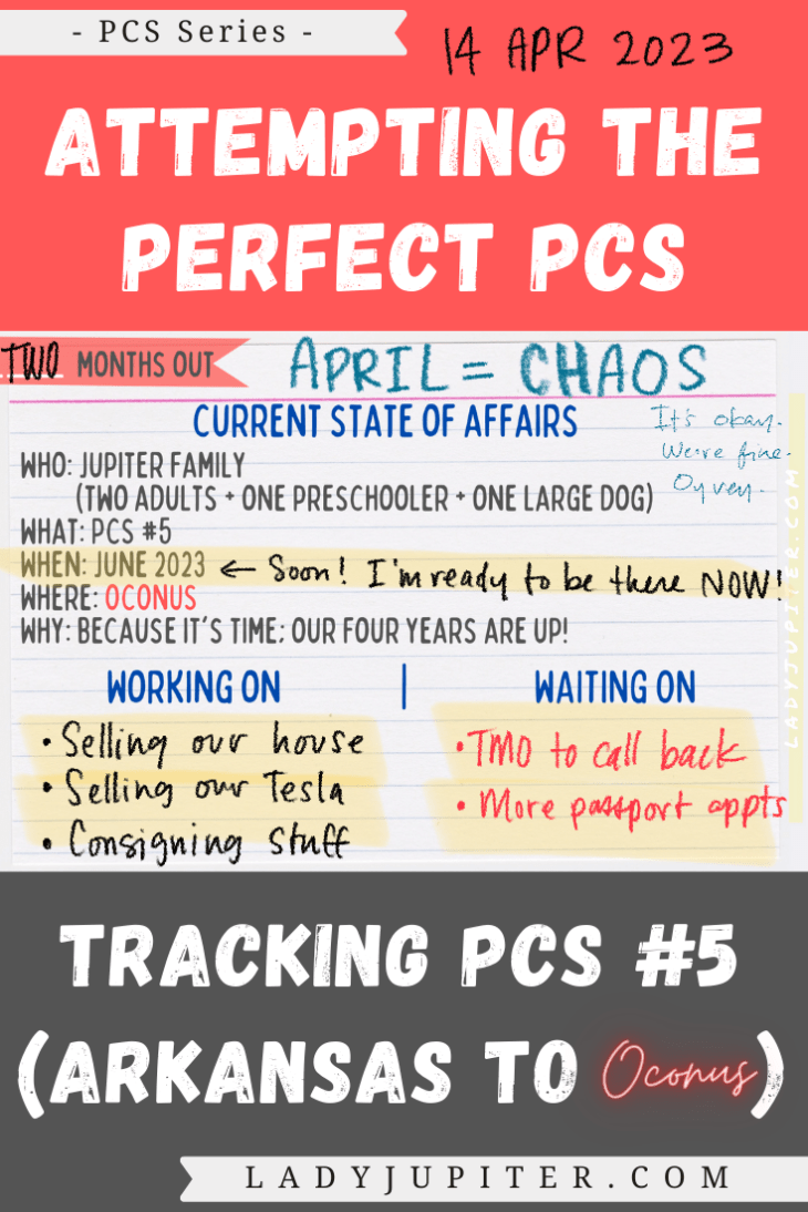 Current state of affairs; TWO months out from our next PCS, which is also our first international move! #LadyJupiter #MilSpouse #MilBlogger #PCS #Planning #OCONUS #Finally #SellEverything