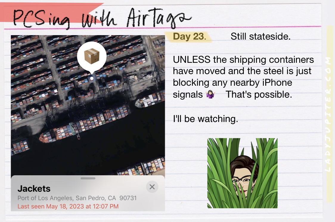 PCSing with AirTags, day 23. #LadyJupiter #AirForceWife #PCSing #PCS #MilitaryFamily #OCONUS #AirTags #StalkingMyOwnCloset