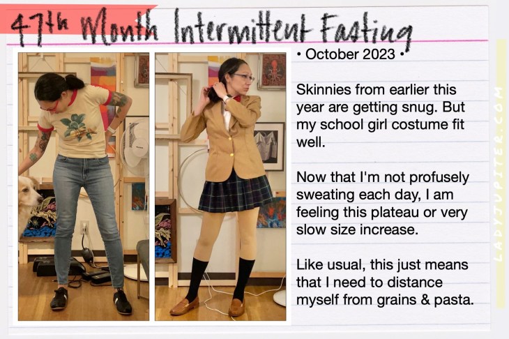 I've been intermittent fasting for 50 months, and I'm here to show the world that it is a sustainable lifestyle. Really; skipping breakfast and not snacking is no hardship. #IntermittentFasting #IFlife #47Months #October #Halloween